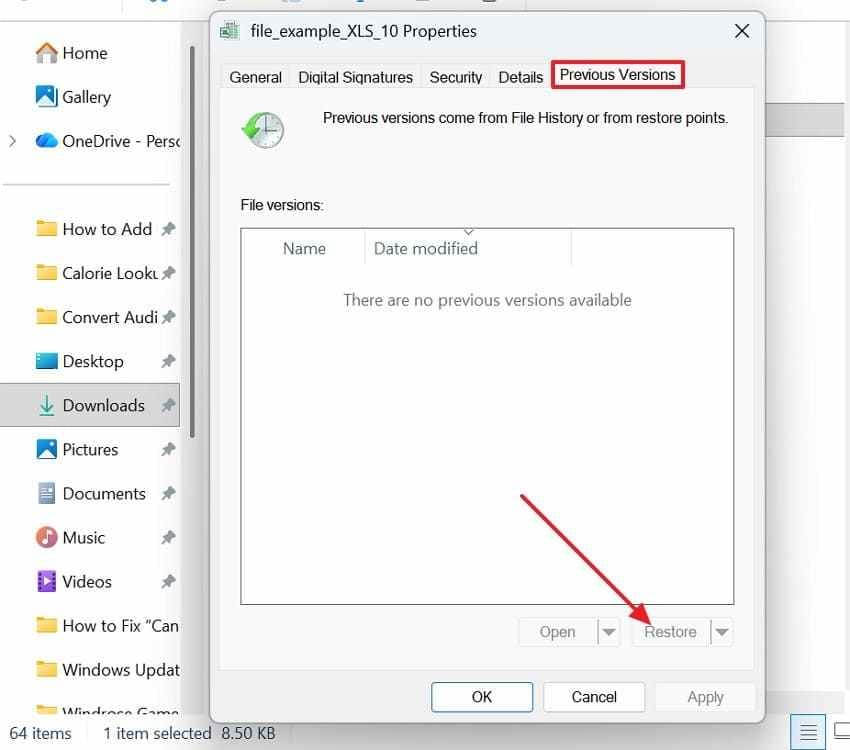 restore previous local workbook version 