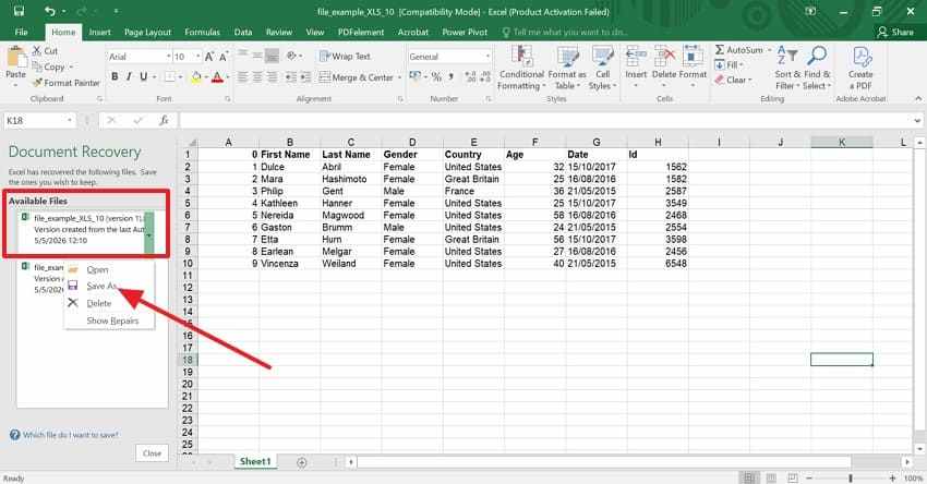 recover workbook from recovery pane 