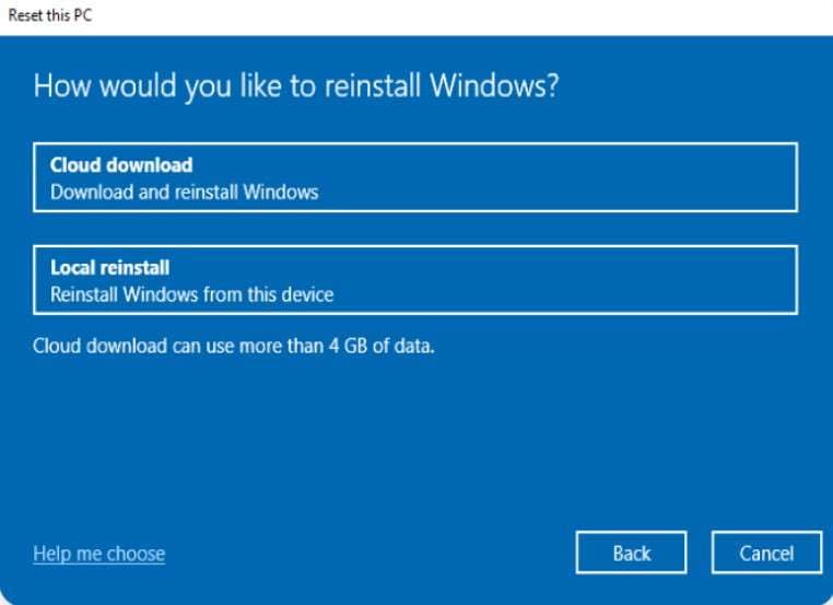 choose a windows installation option