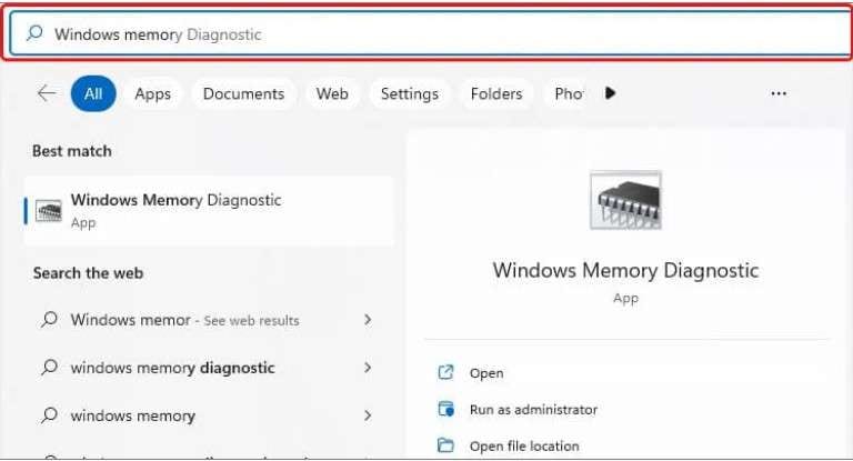 search for windows memory diagnostic