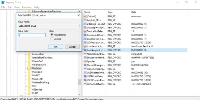 change data values in the registry