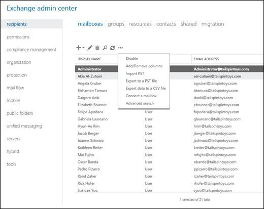 export mailboxes to a pst file