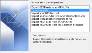 export to file option on outlook