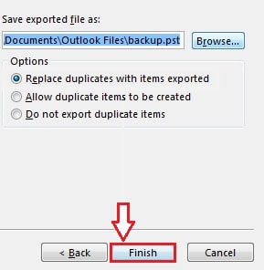 finish outlook pst exporting process