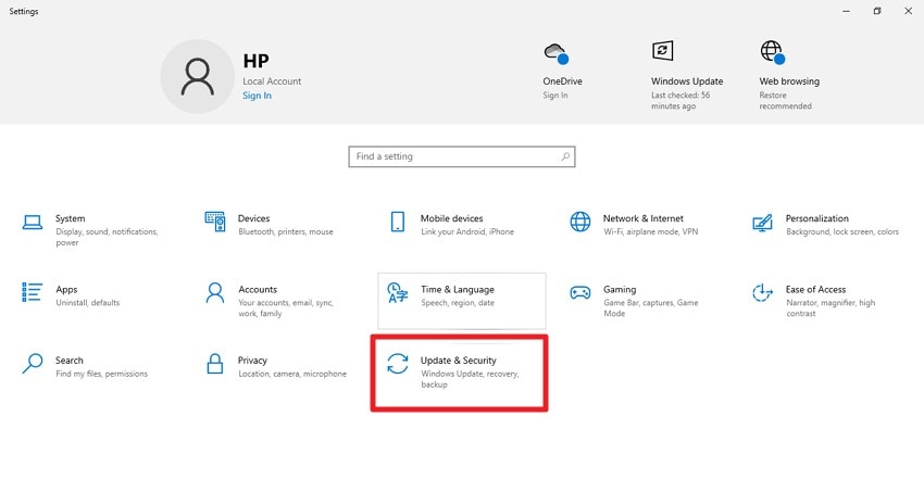 access windows settings
