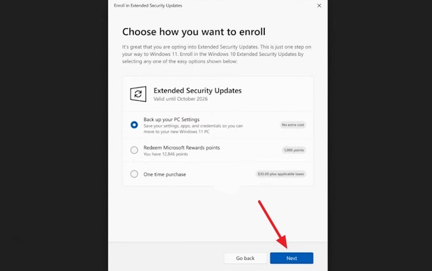choose update option