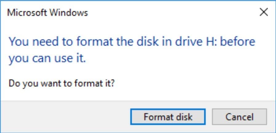 erreur de format du disque dur externe