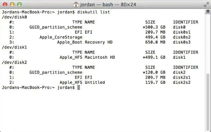 diskutil list Befehl im Terminal