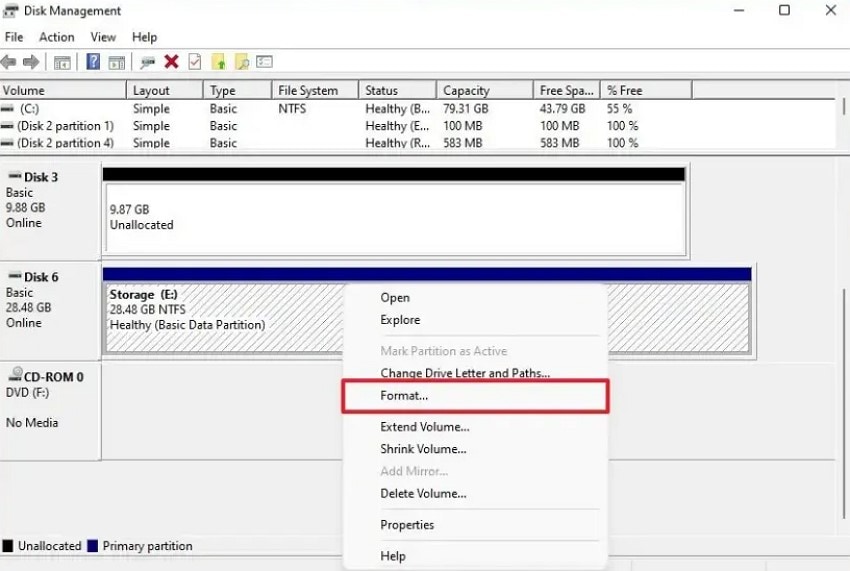 right-click on drive pick format