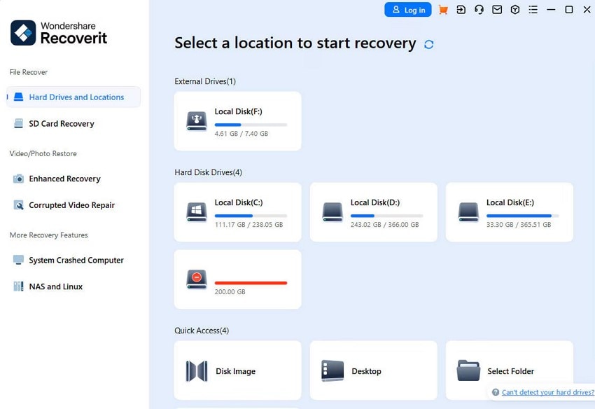 select location after accessing recoverit