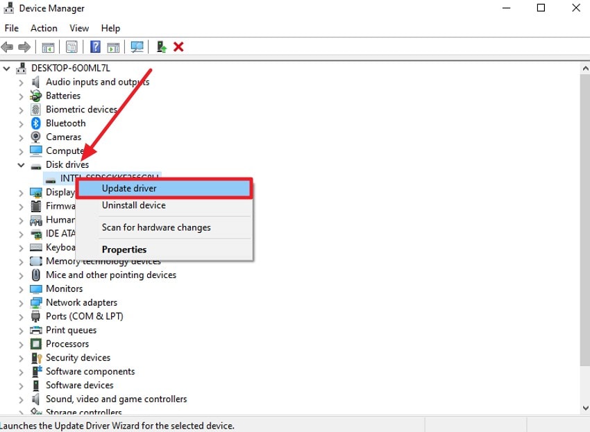 update disk driver from device manager