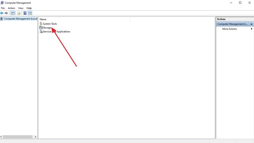 click storage option computer management