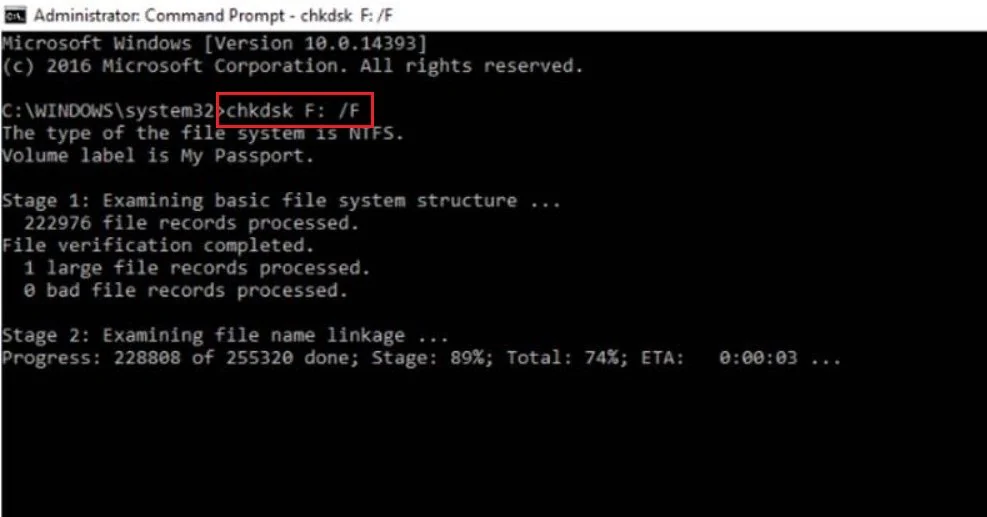 fix corrupted external hard drive using cmd