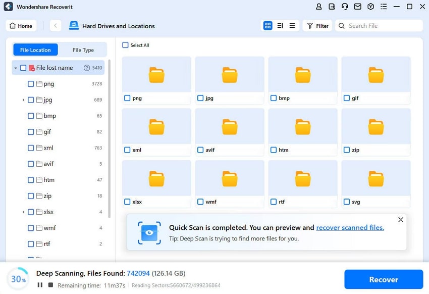 choose lost files to recover them