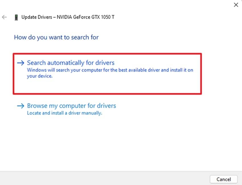 choose search automatically for drivers