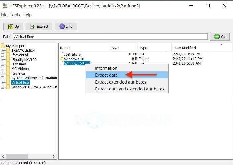 extract the data in hfs+ drive to windows