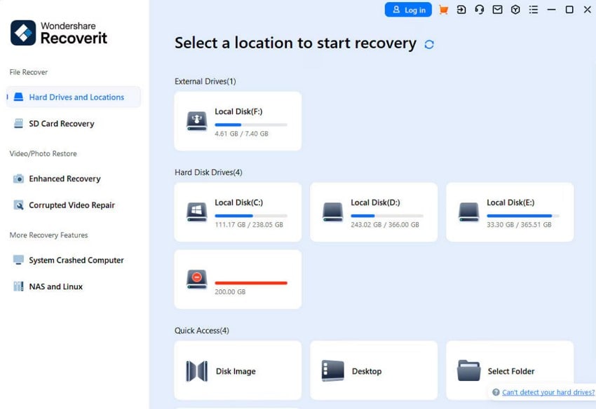 iniciar Recoverit y seleccionar ubicación
