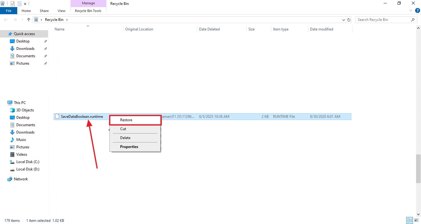 check recycle bin restore save file