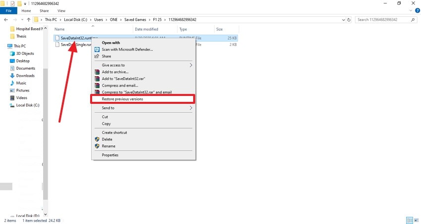 restore game file previous versions