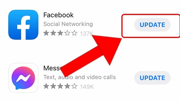 google play store update button for facebook on an android phone