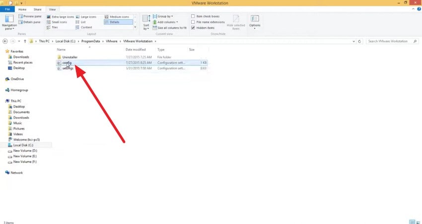 access config file in vmware folder