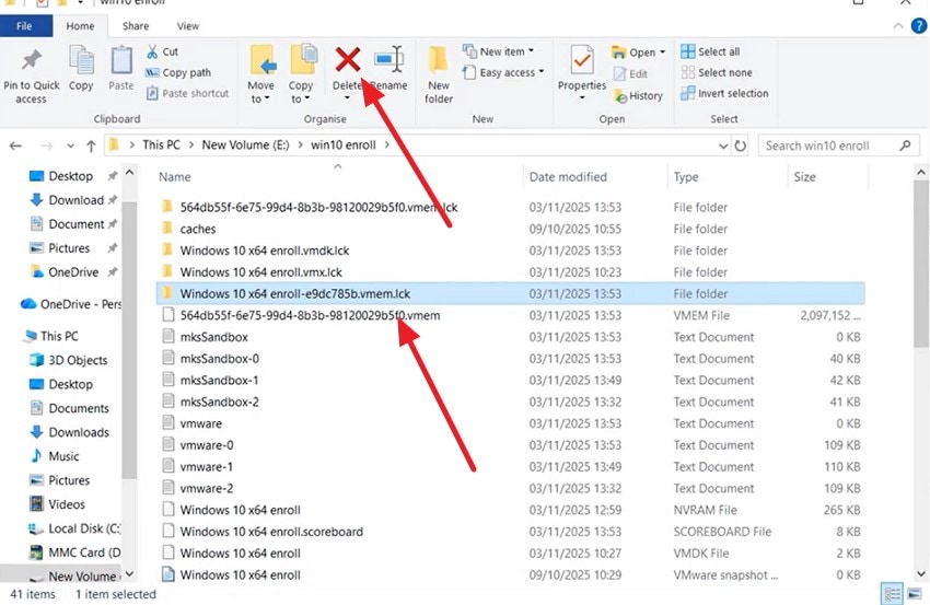 select vmem files and delete