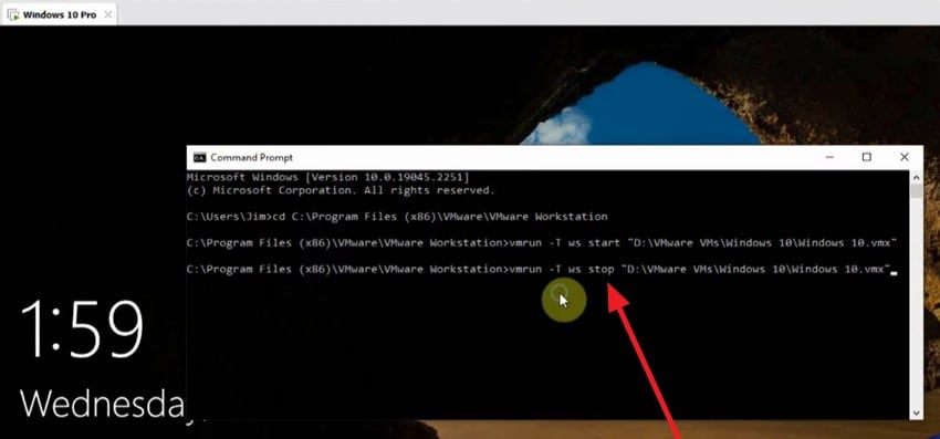 run stop command in cmd