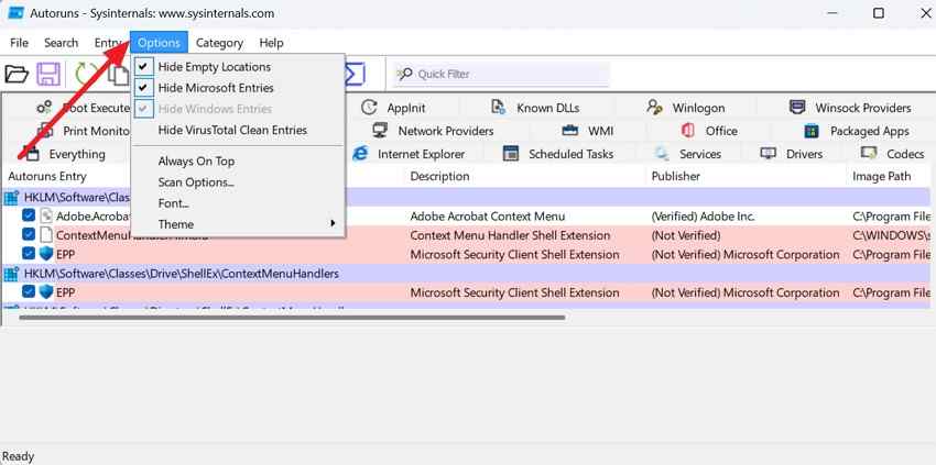 hide microsoft and windows entries in autoruns