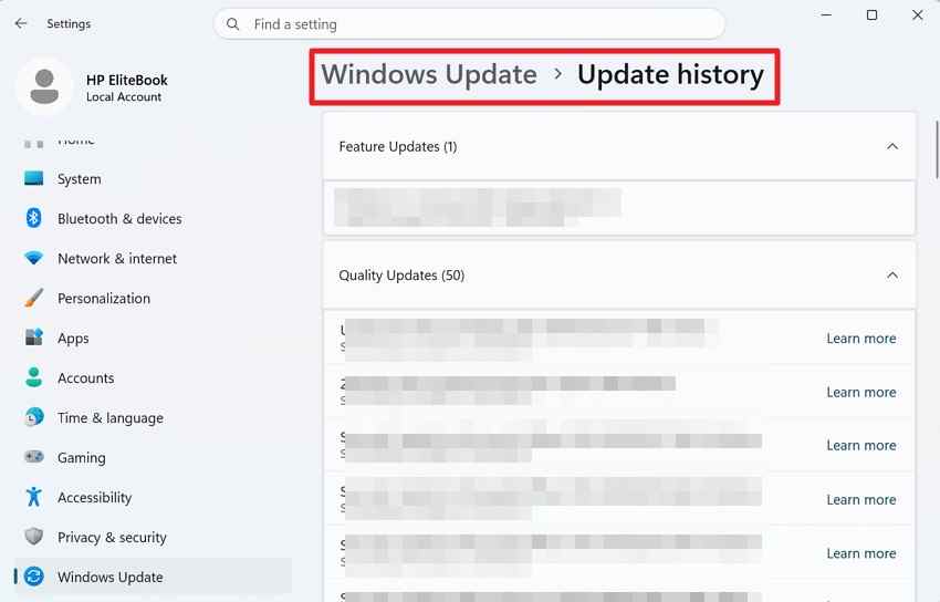 review windows update history for the crash timeline