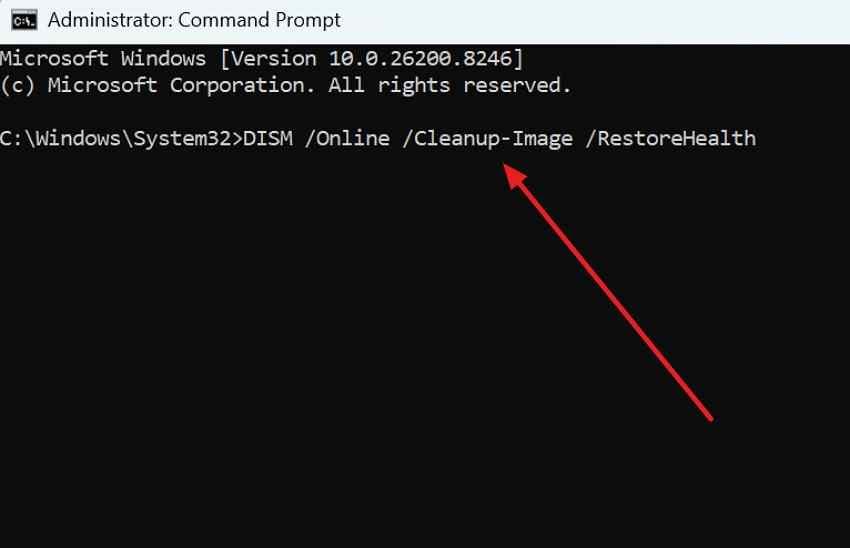 run dism restorehealth from administrator command prompt