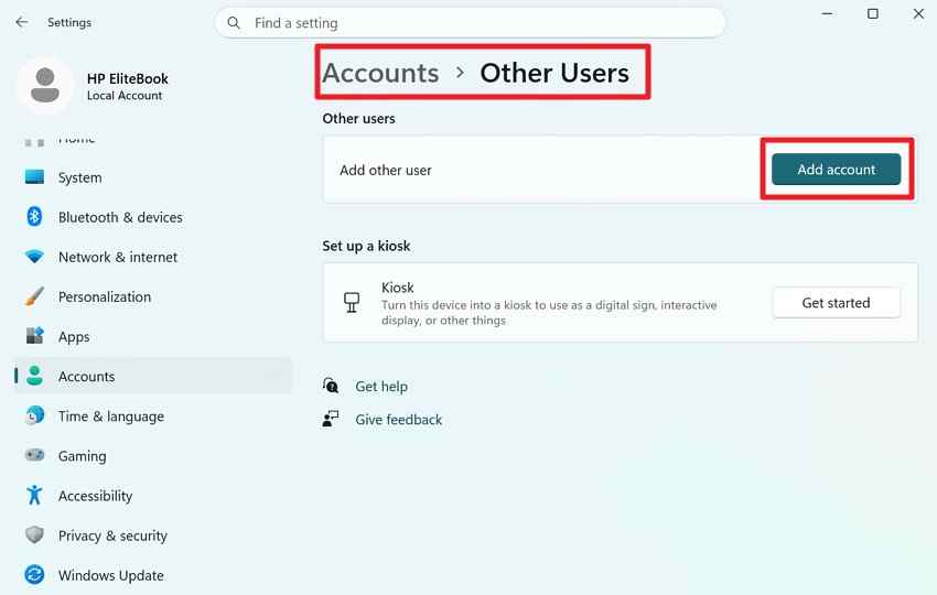 add another windows user account for testing