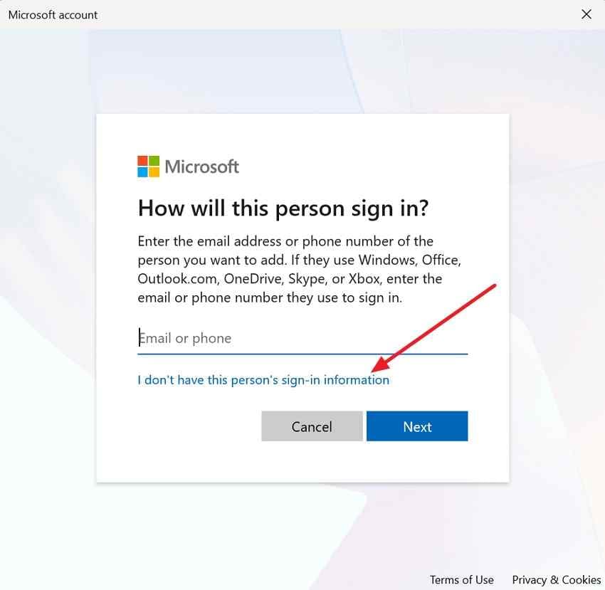 create a local windows user without a microsoft account