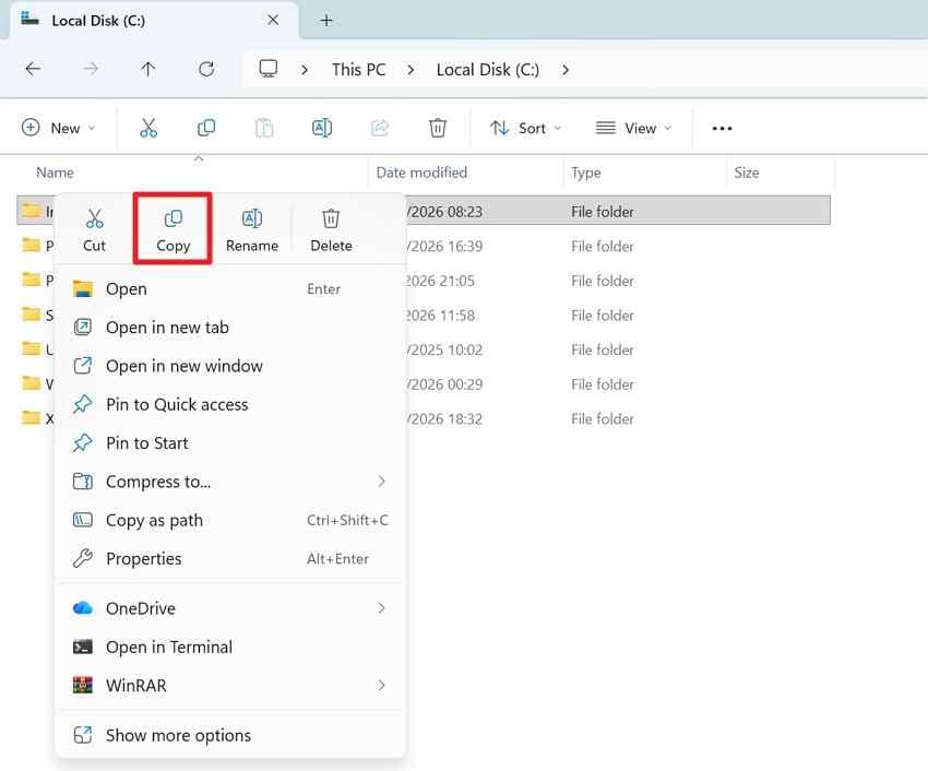 copy an affected folder to another healthy drive
