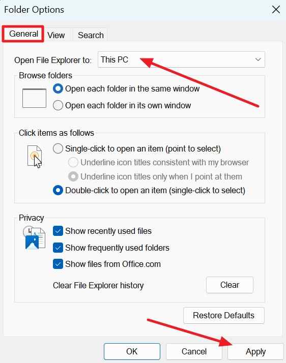 set file explorer to open this pc