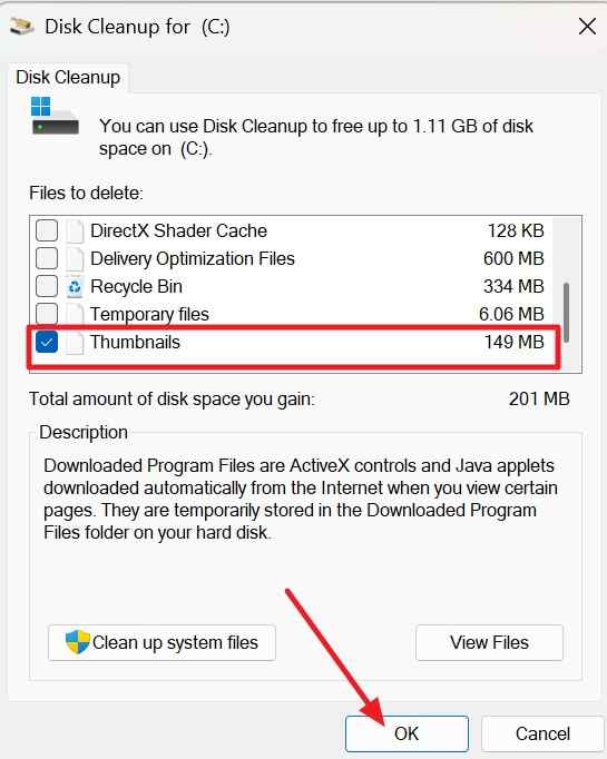 remove the thumbnail cache with disk cleanup