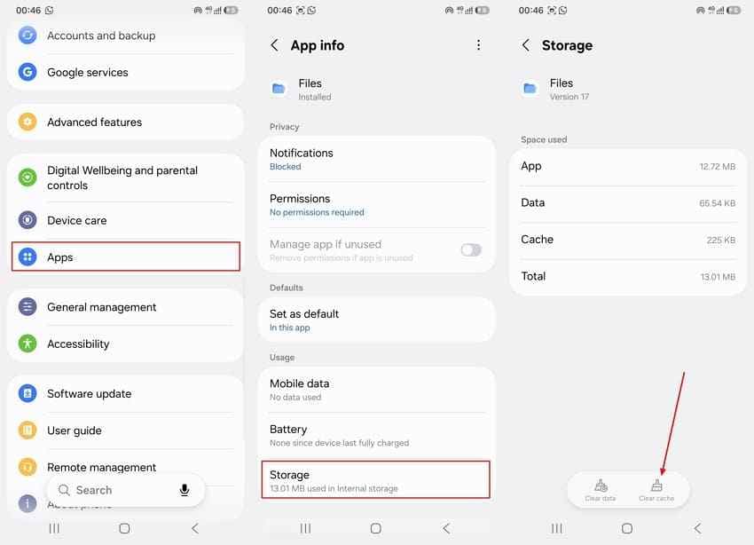 clear file manager cache android