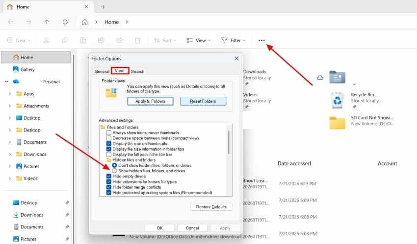 show hidden files file explorer