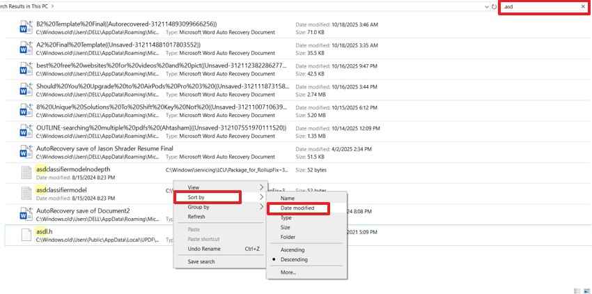 search asd recovery files 