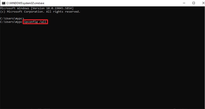 type ipconfig all prompt
