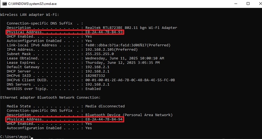 view mac address viewed in prompt