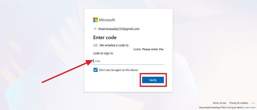 enter the code to continue