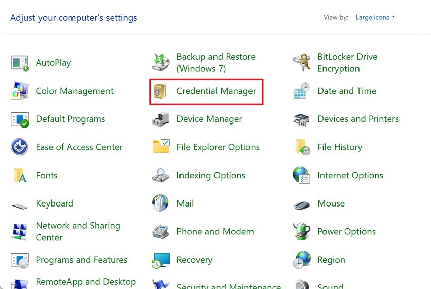 access credential manager in control panel