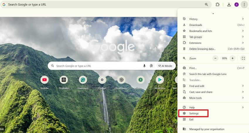 choose setting in chrome