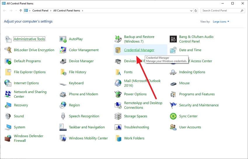 open control panel access credential manager
