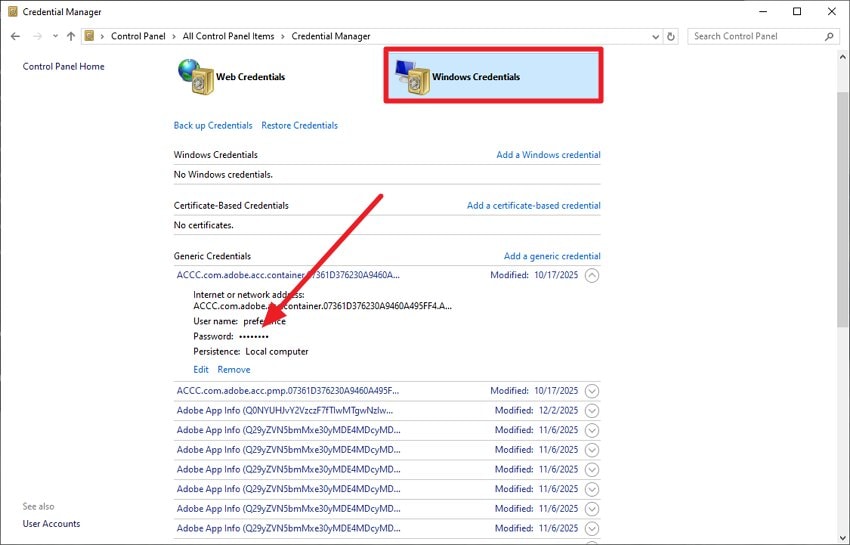 select windows credential pick password