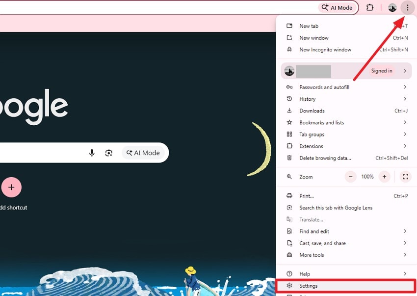 access chrome press three dots