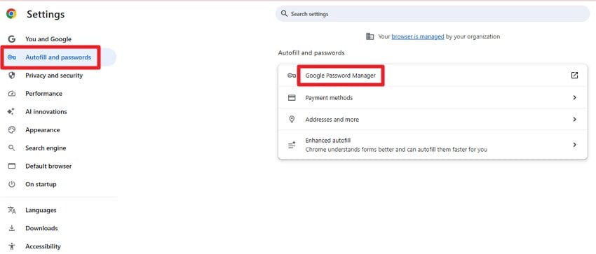 choose google password manager option