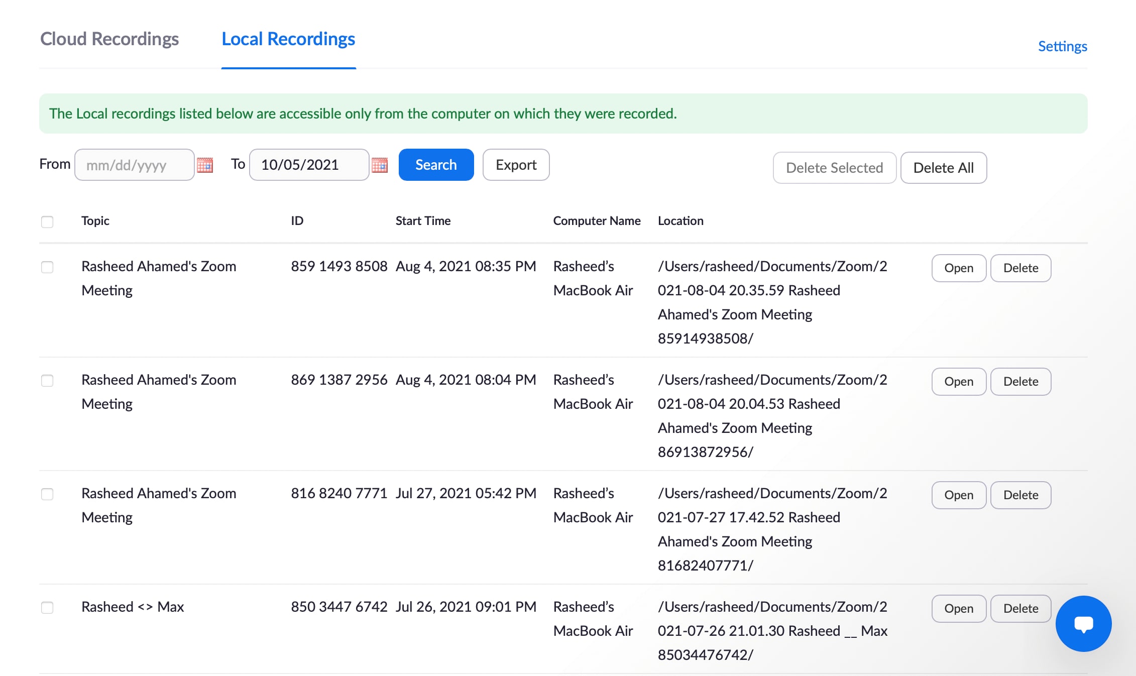 choose the zoom recording you want