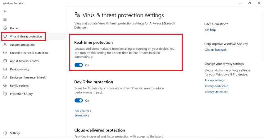 turn off the real time protection