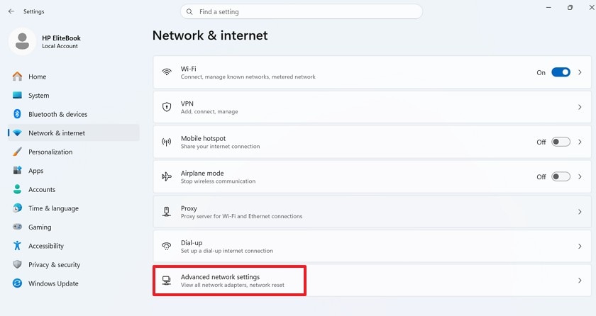 choose advanced network settings